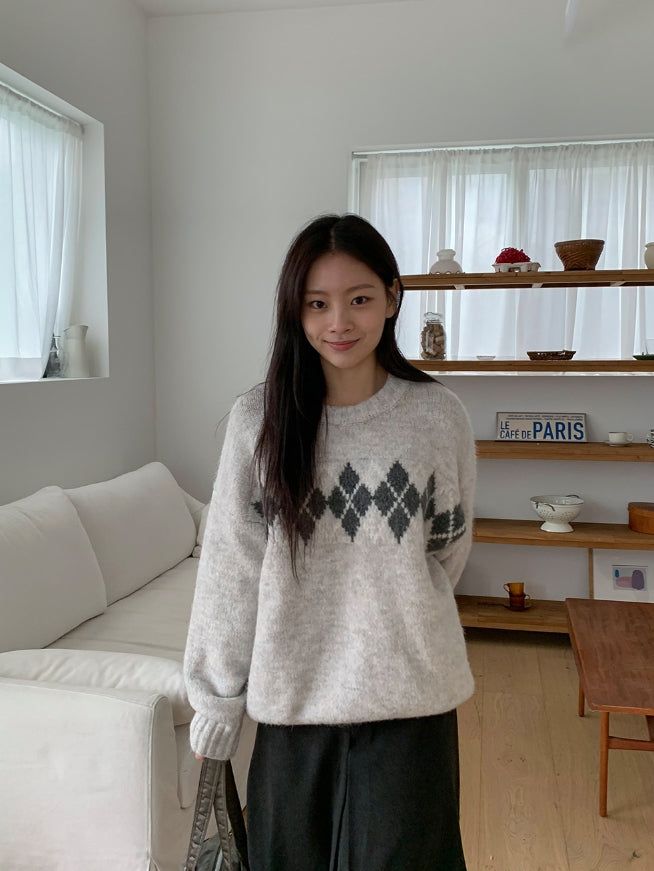 BAON（バオン）の「Danters Hairy Argyle Round Knit（Tops）」