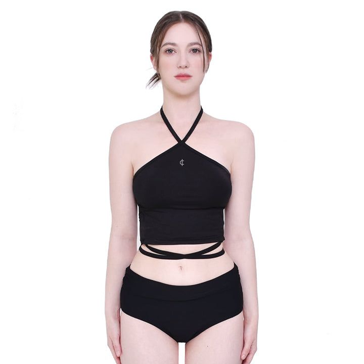CREVY（クレビー）の「2-way halter span crop sleeveless top (black)（Tops）」