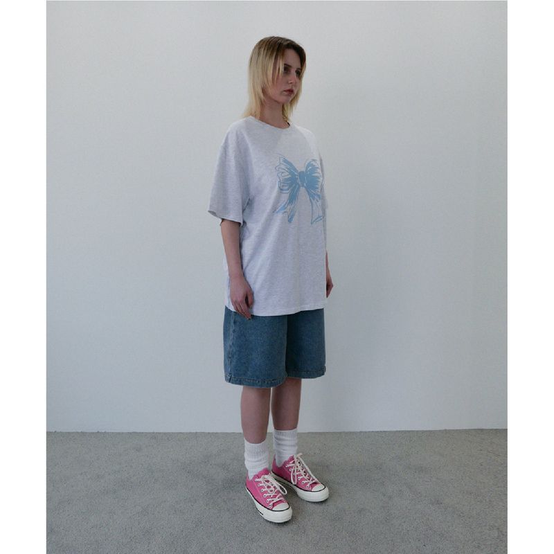 リボンロゴTシャツ - LIGHT GRAY