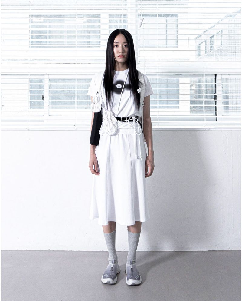 DOUBLE POCKET STRING CROSS BAG WHITE