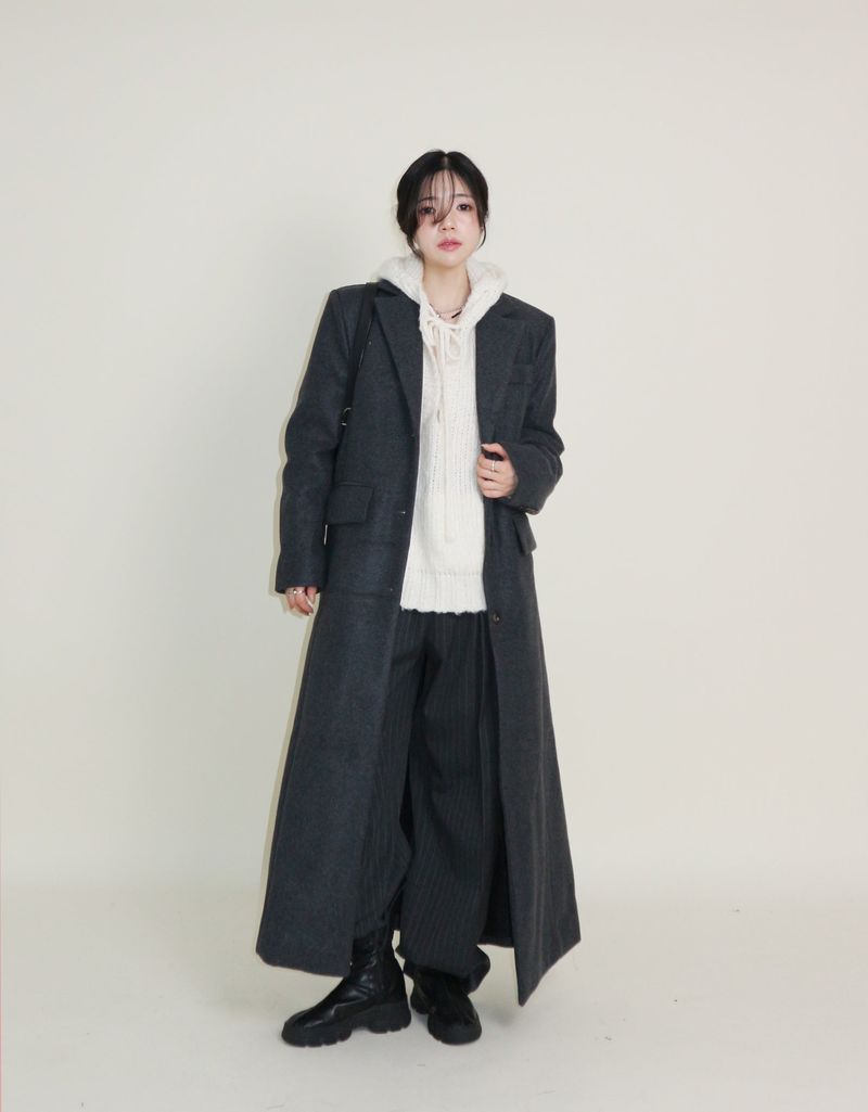 Stutch Solid Wool Long Coat (Lining Fleece-lined)