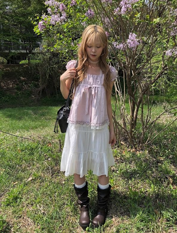 Horin Scarf Set Dot Ribbon Lace Blouse 