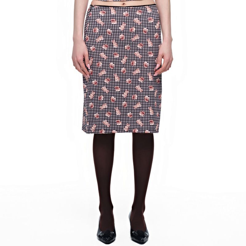 KITTEN CHECK MIDI SKIRT