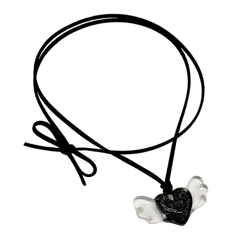 Heart Wings Pendant Necklace [Black]