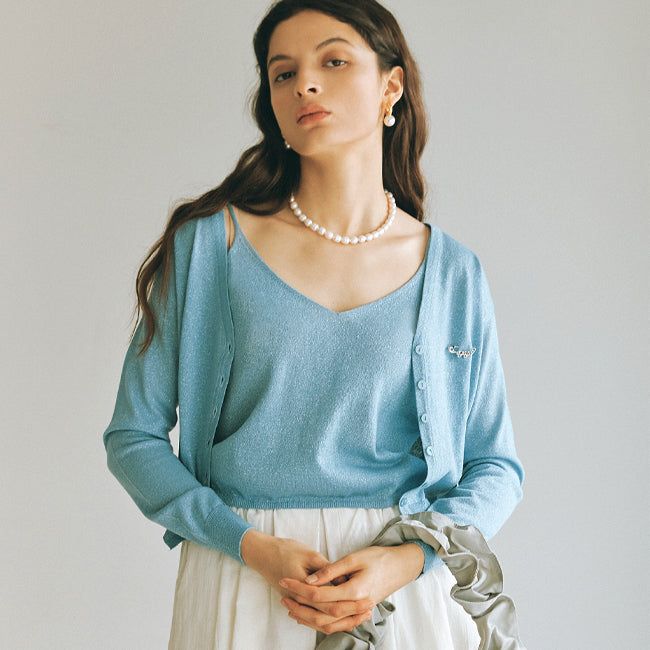 GLITTER KNIT CARDIGAN SET_L