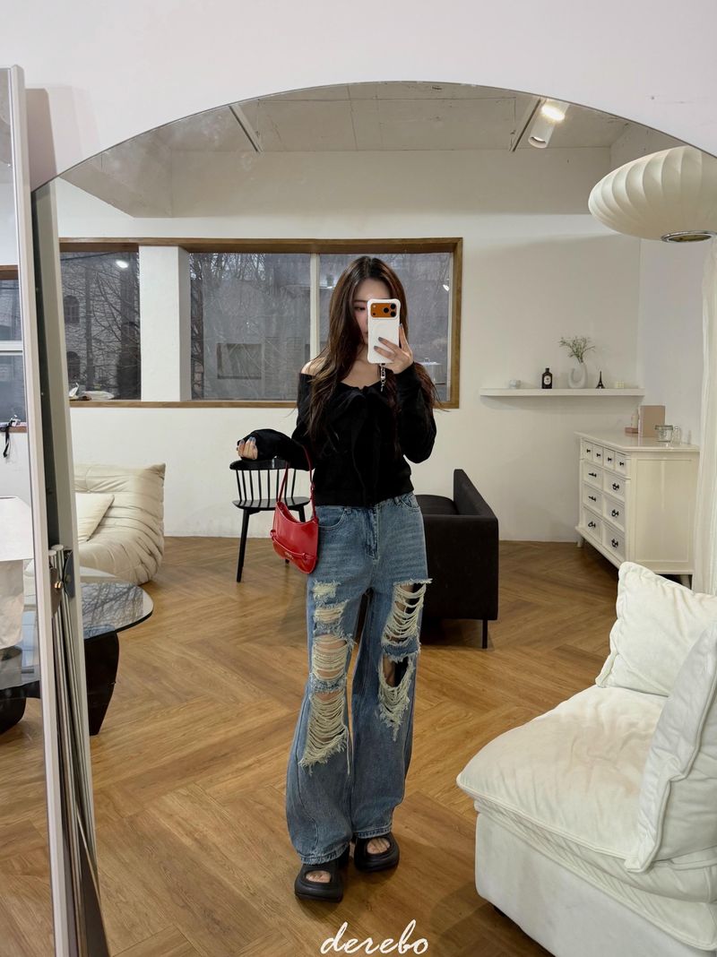 Vintage open wide denim pants