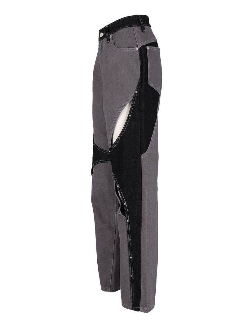 STUD GRAY CUT OUT DENIM PANTS