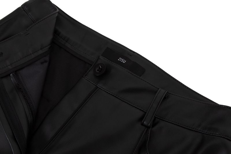 Faux-Leather Slit Trousers _ Black