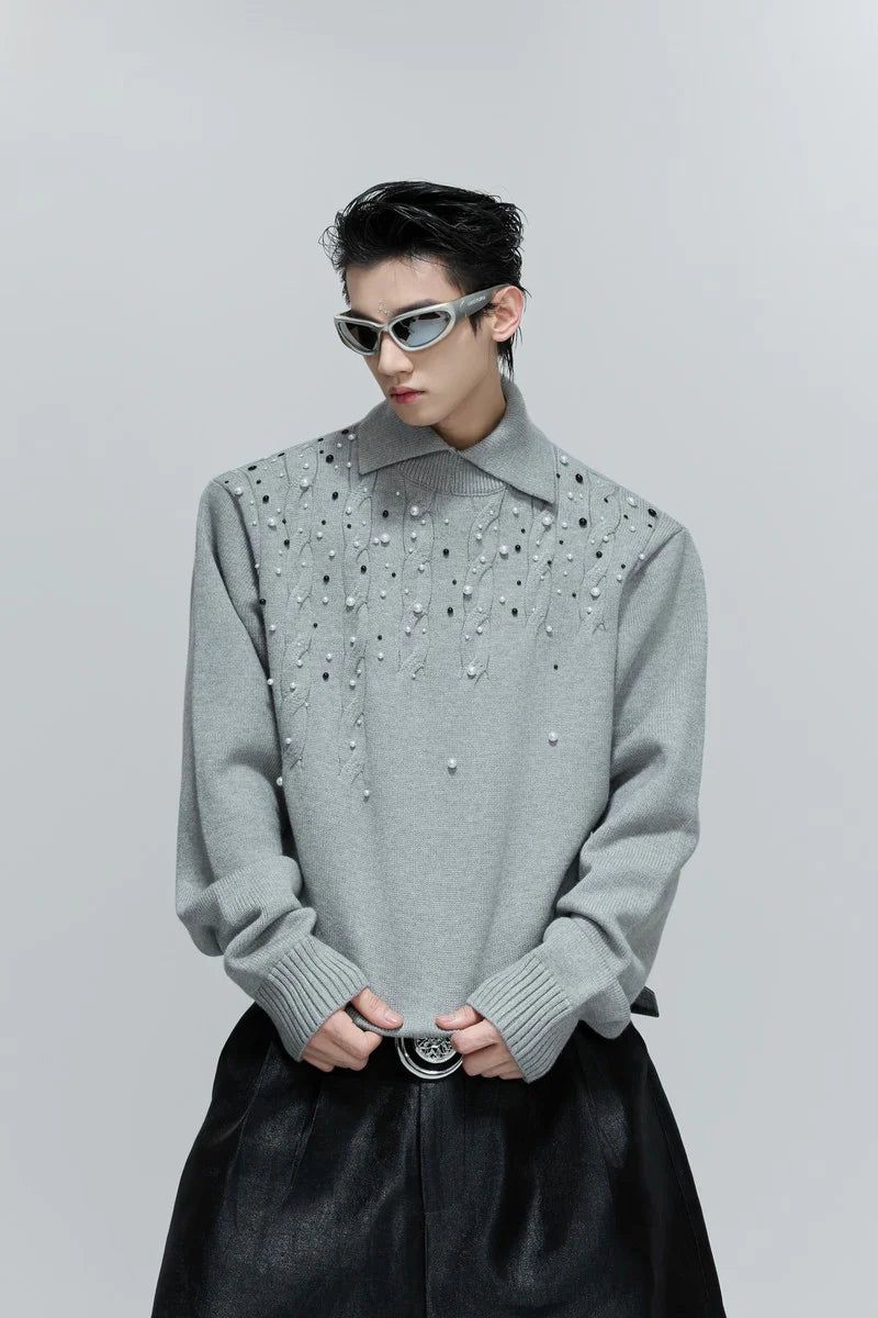 Pearl Embellished Cable Knit Sweater