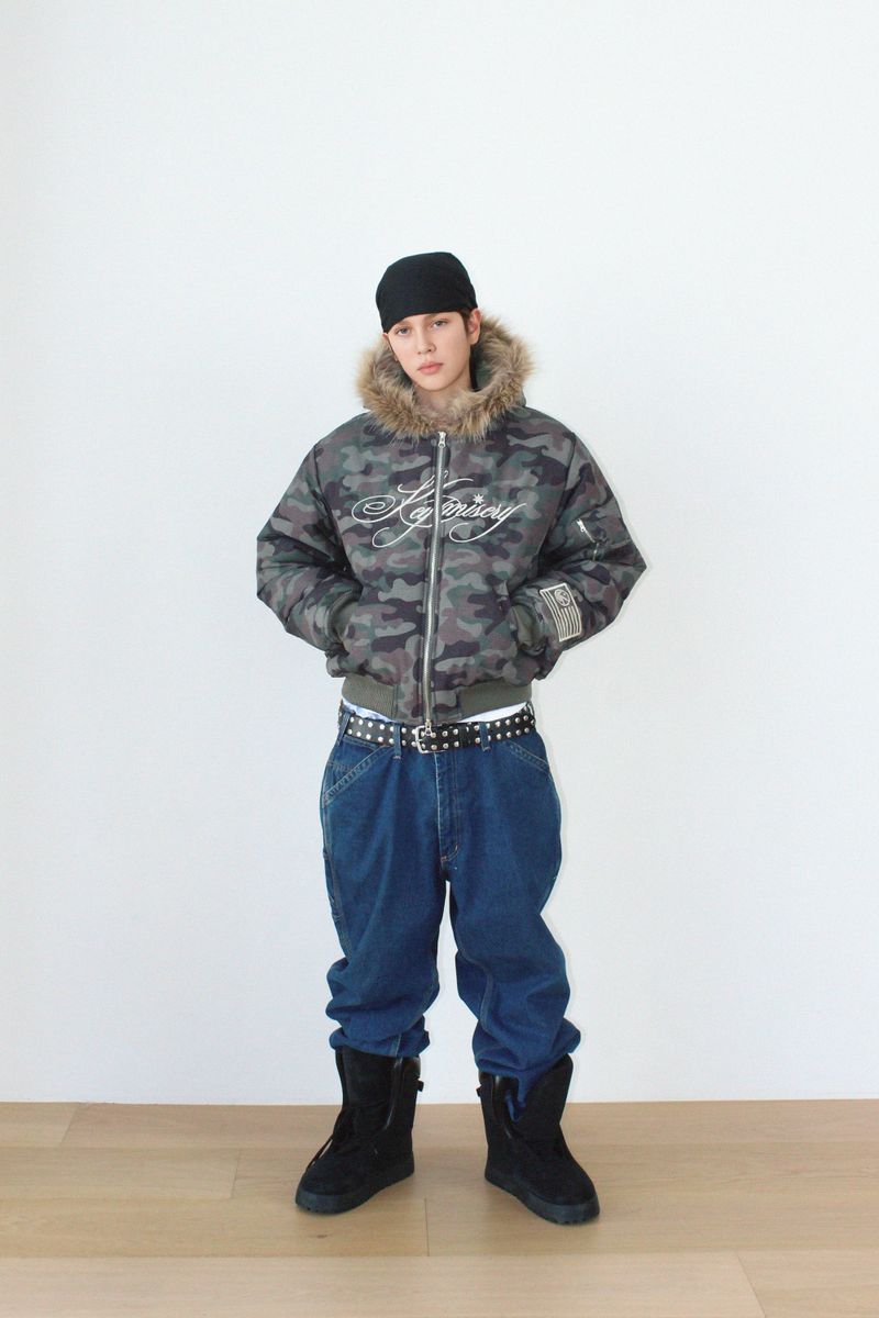 Cropped Fur Hood MA-1 Jacket (Camo)