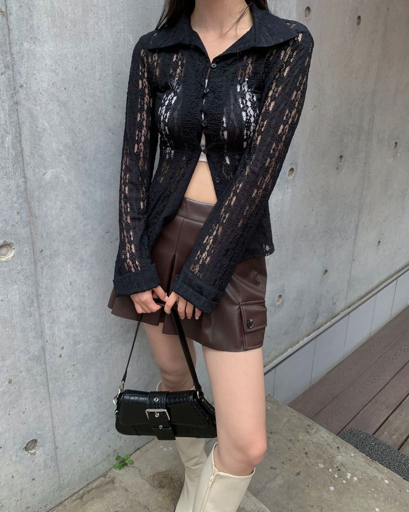 Leather cargo skirt pants