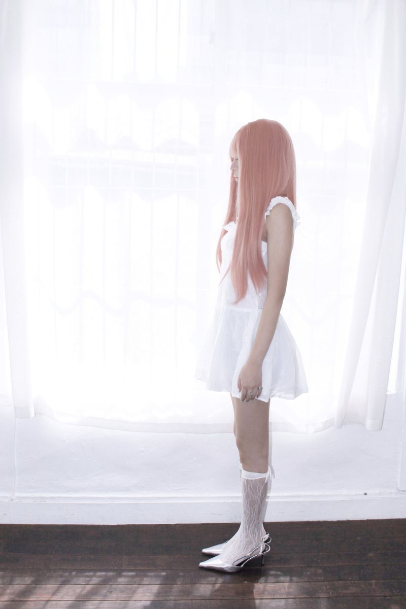 flower frill eyelet mini-dress