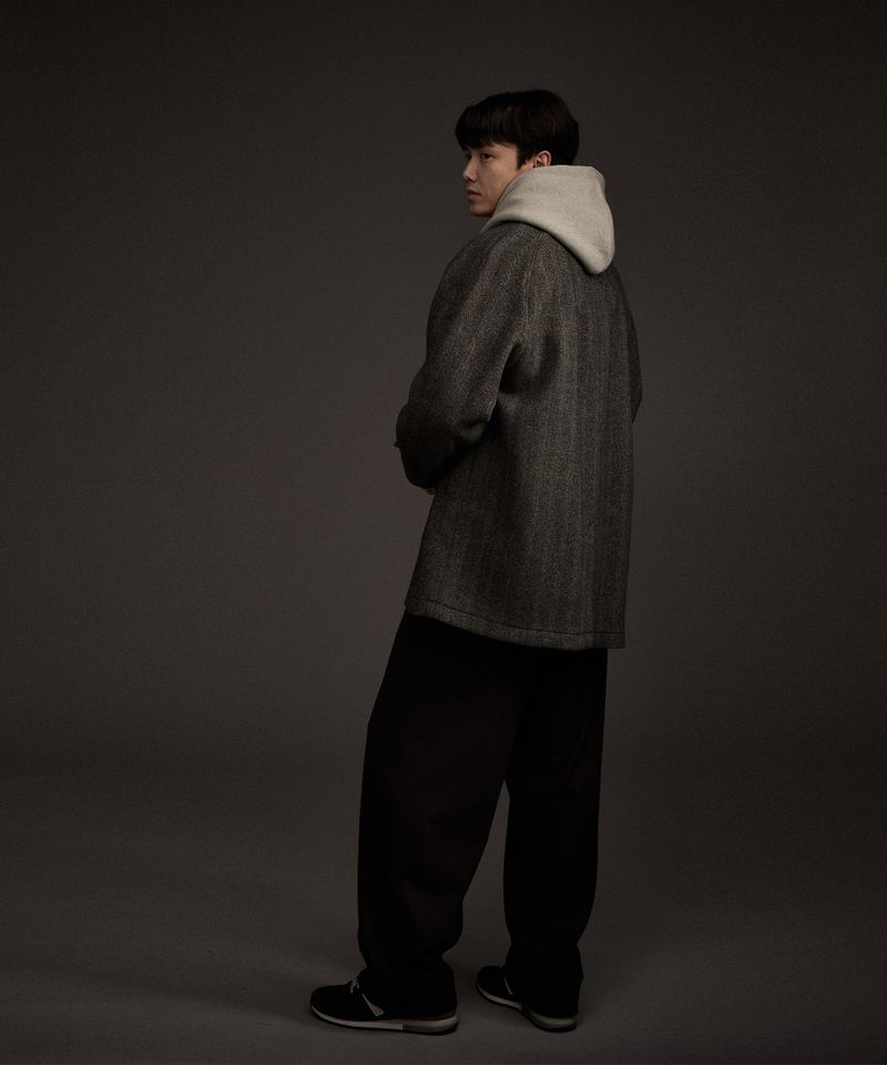 BALMACAAN HERRINGBONE WOOL CASHMERE HALF COAT BLACK