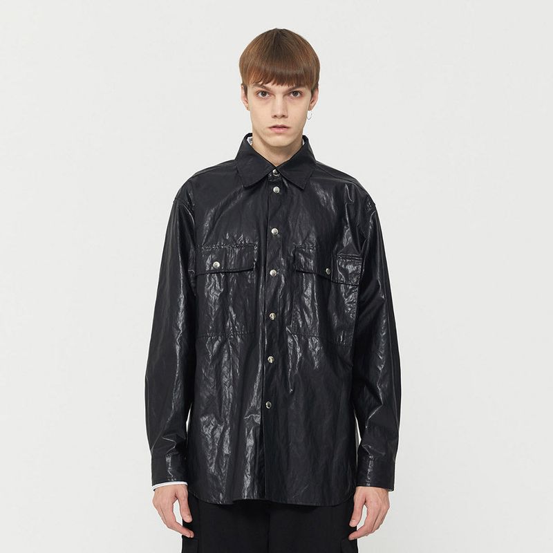 Oversized Fake Leather Shirt Black