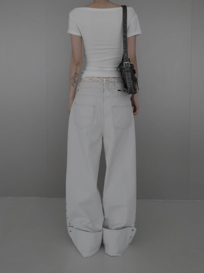 Mobel Snap Roll-up Cotton Pants