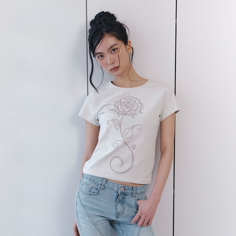 C ROSE HOTFIX SLIM T-SHIRT_BEIGE