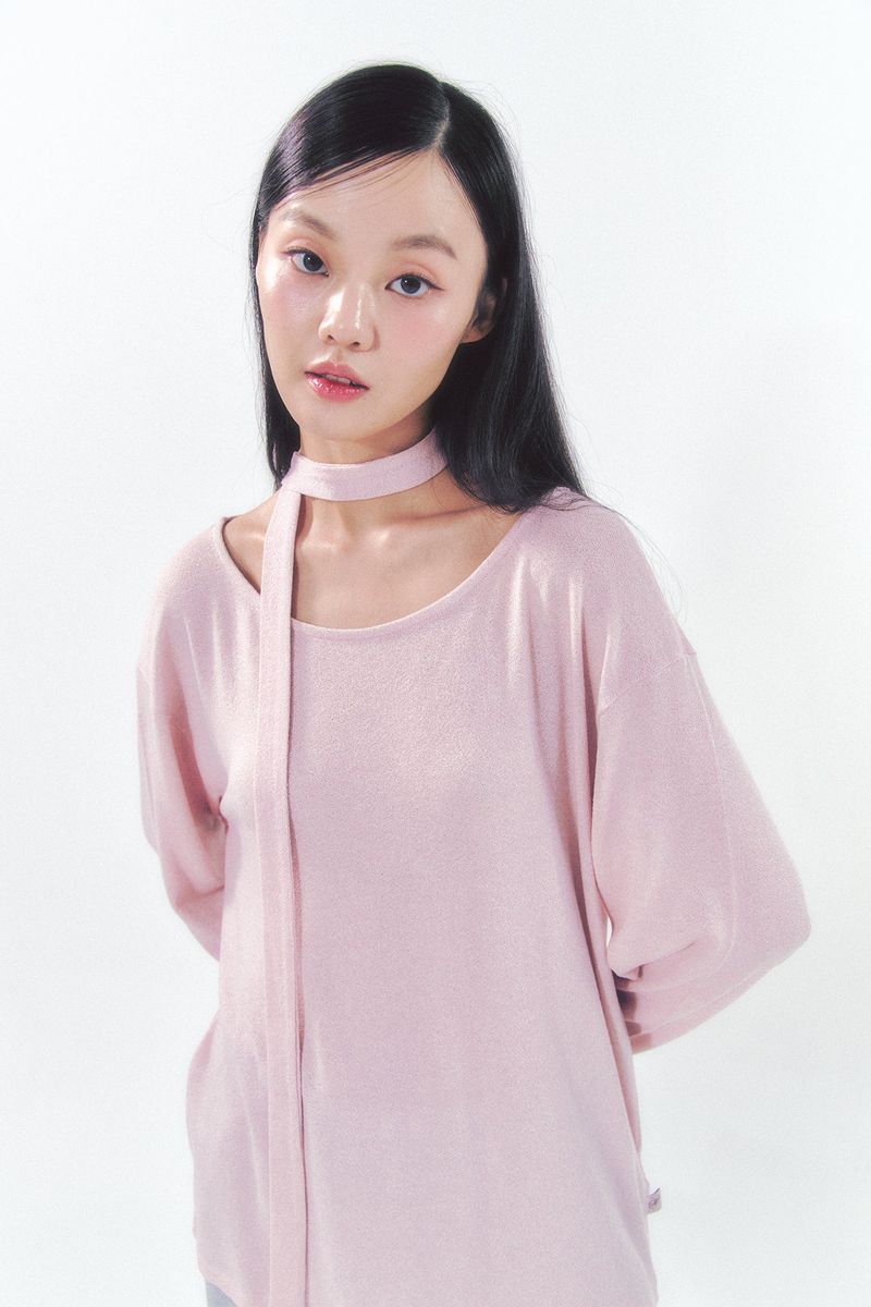 Knit Tie Long Sleeve Set Pink