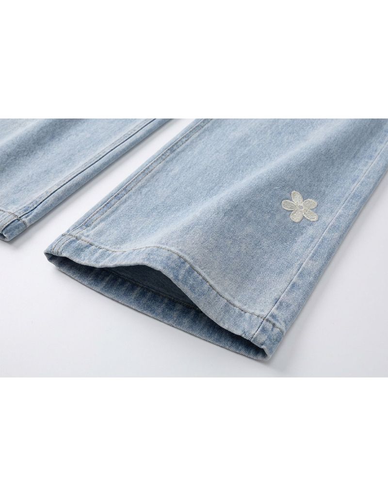 Uline Flower Wide Denim Pants Light Blue