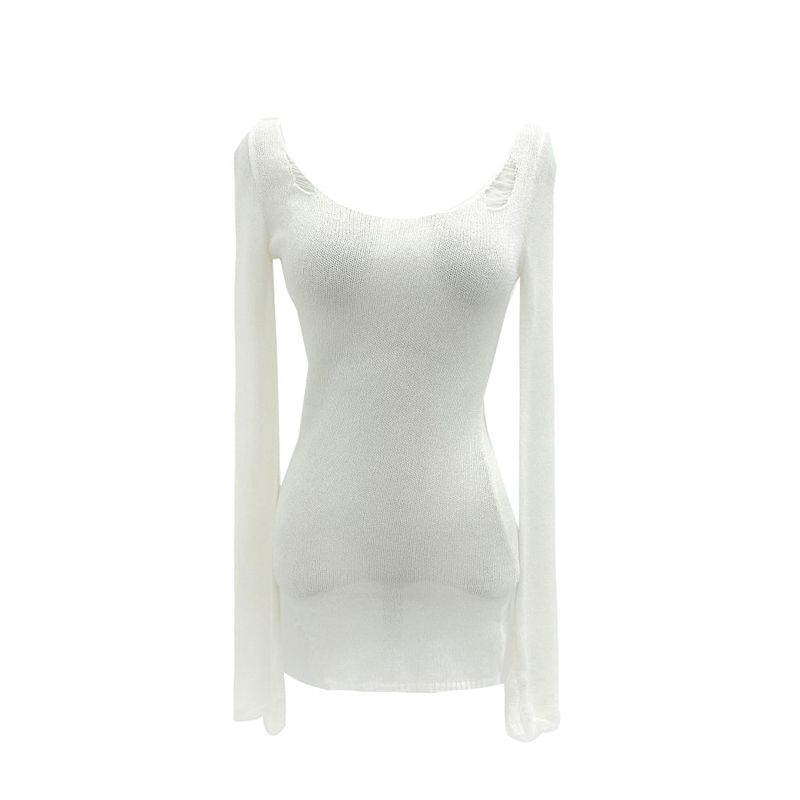 Scooped damage see-through knit (2 Color)