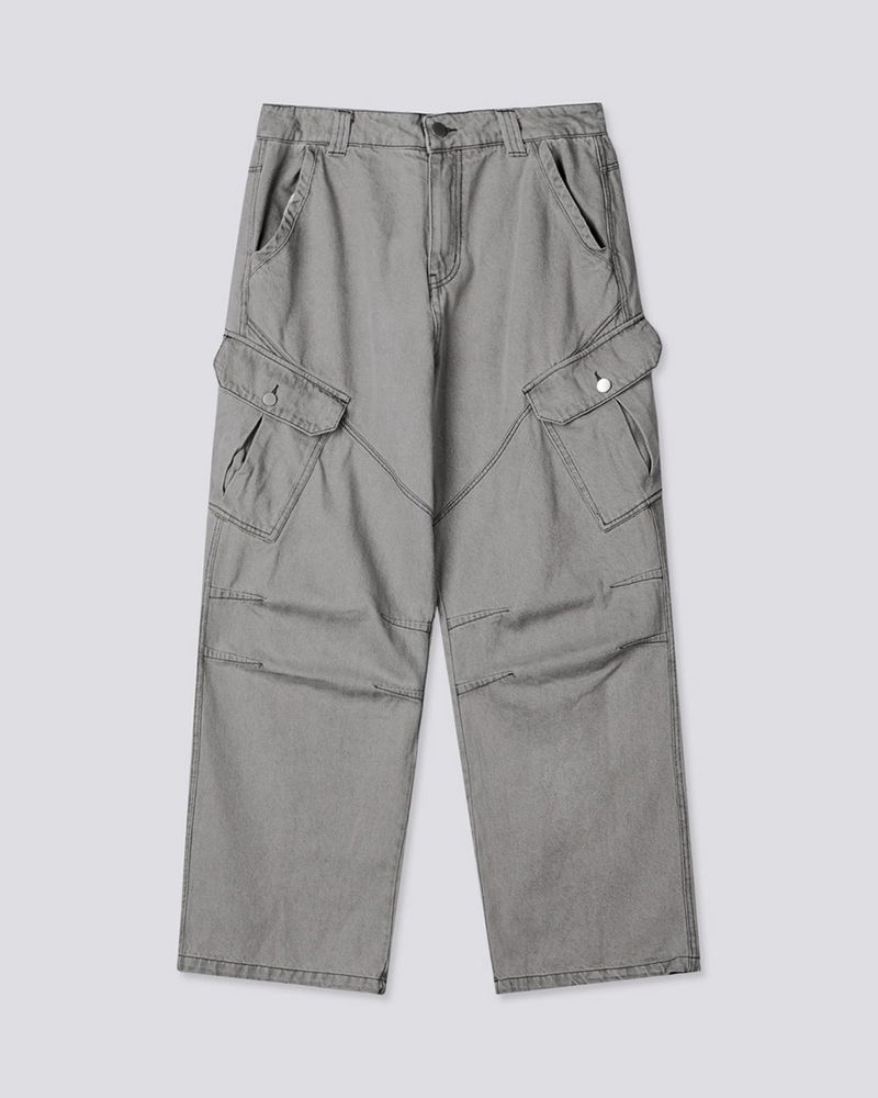 Bion Gray Wash Cargo Denim Pants