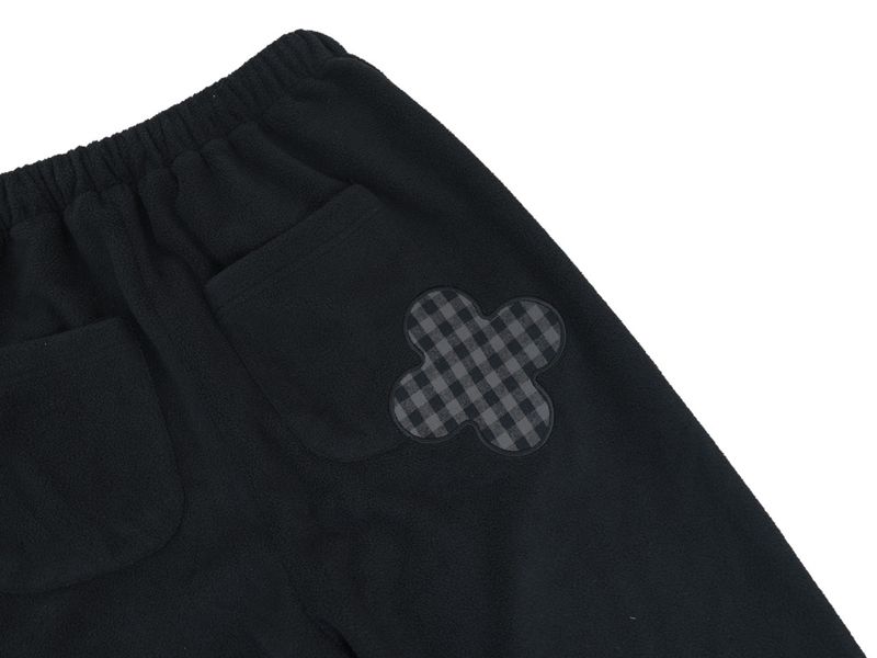 Check folding fleece pants / black