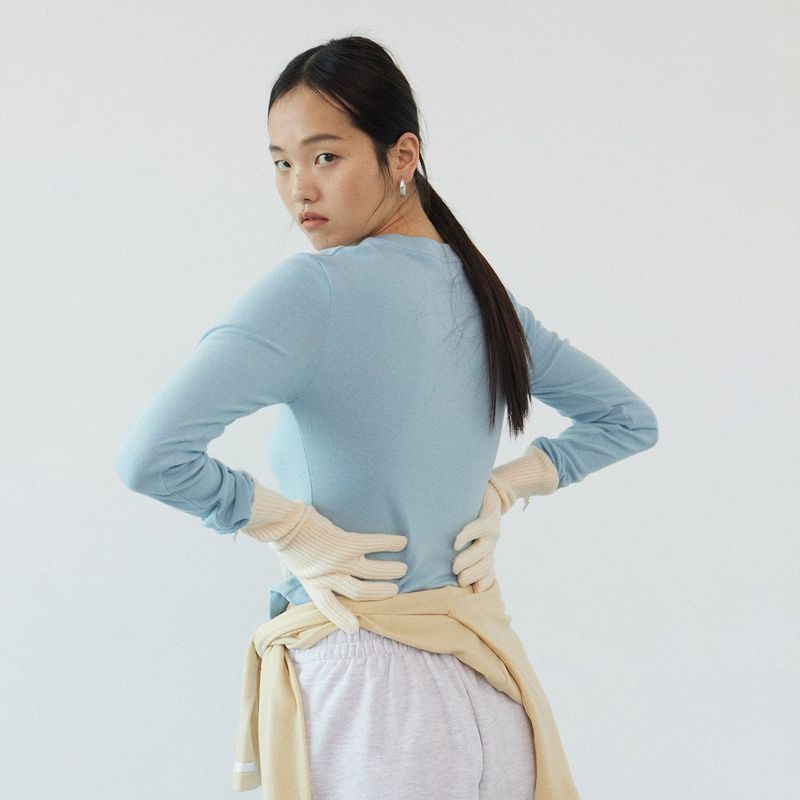 Wool V-neck daily long sleeve_sky blue