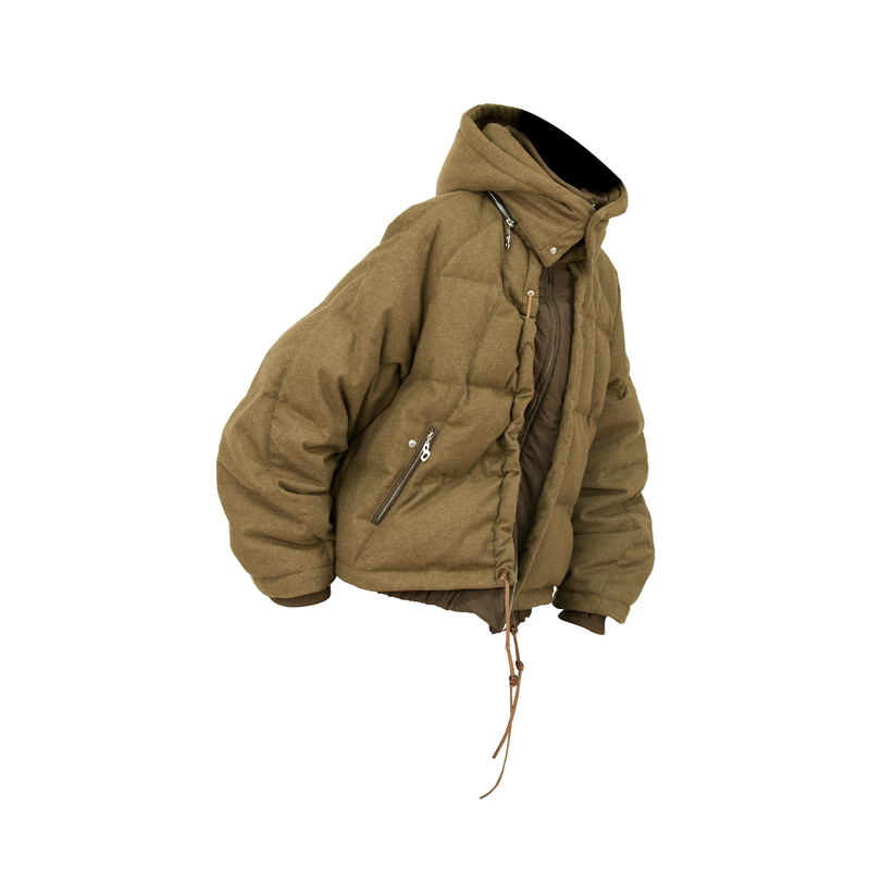 RELABEL Interactive (Layered) Multi-Panel Imported Australian Wool Patchwork Detachable Hood Down Jacket