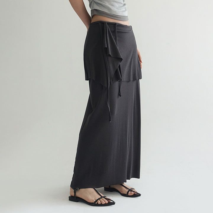 [Kanode] String Layered Long Skirt - 2color