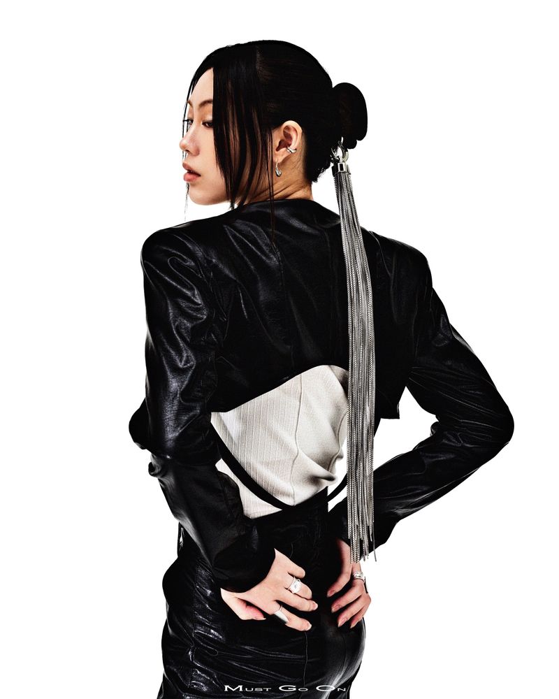 PIN-TUCK STRAP LEATHER BOLERO JACKET