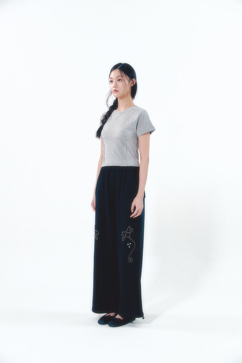 Heart Logo Shirring Detail Top Gray