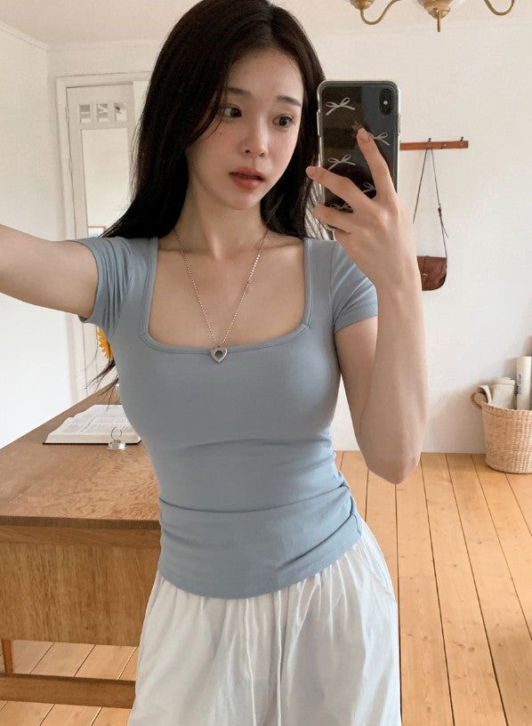#Basic Square Cap Slim Short Sleeve T-shirt (5color)