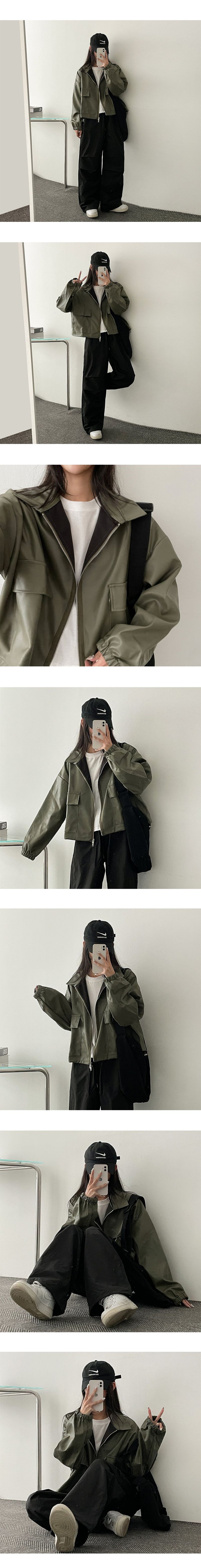 Pelo Leather String Pocket Collar Jacket