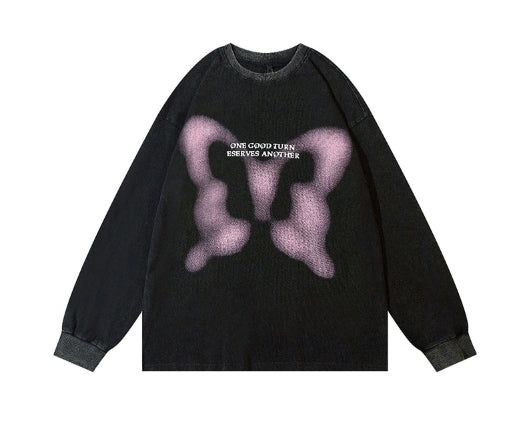Butterfly Printed Oversized Fit Sweatshirt