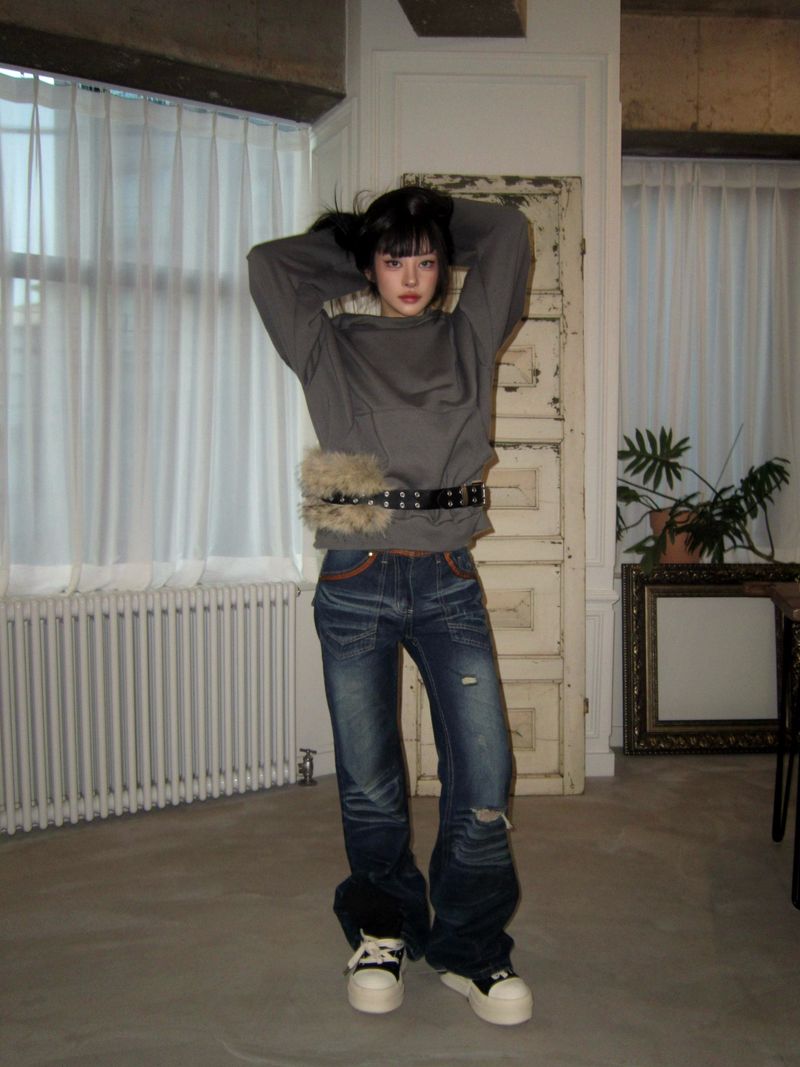 High-neck cropped hoodie