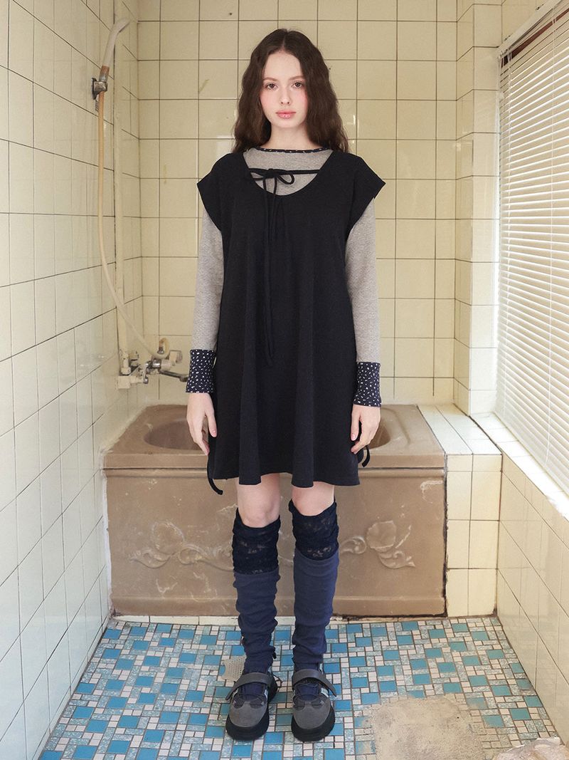 Fazed(フェイズド)の「Pintuck waffle flare dress / navy(Dresses)」