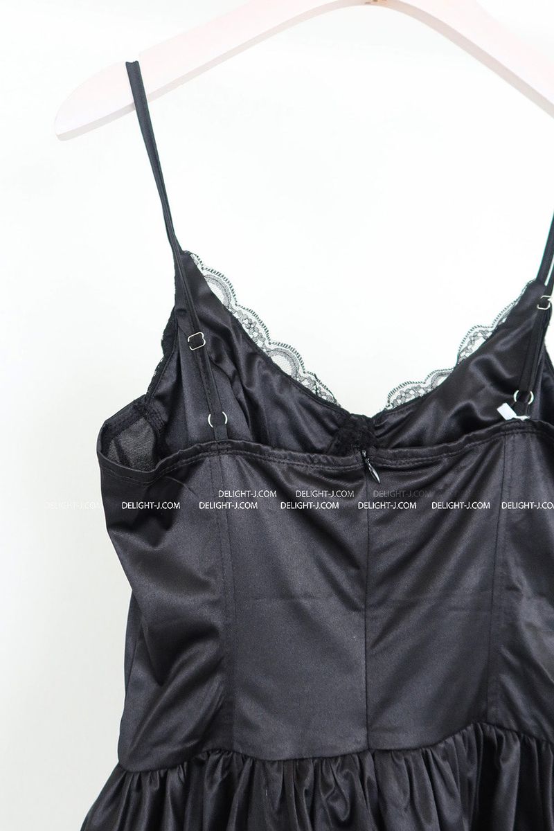 satin bustier lace balloon mini dress