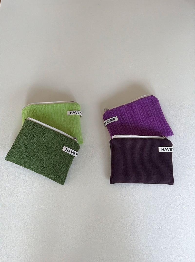 Corduroy flat pouch - purple , M size