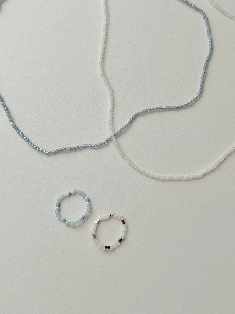 [Surgical Steel] Rain Beads Necklace Ring Set / 2 Colors / Summer White Blue Simple Daily