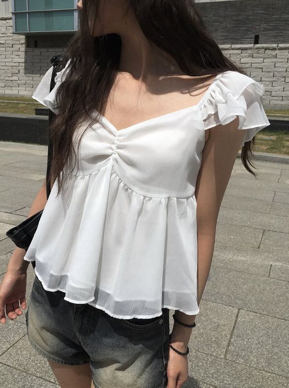 Sean V Shirring Frill Sleeveless Blouse