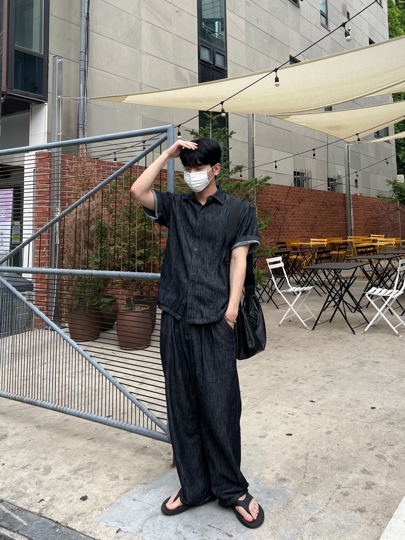 Mei linen indigo half shirts