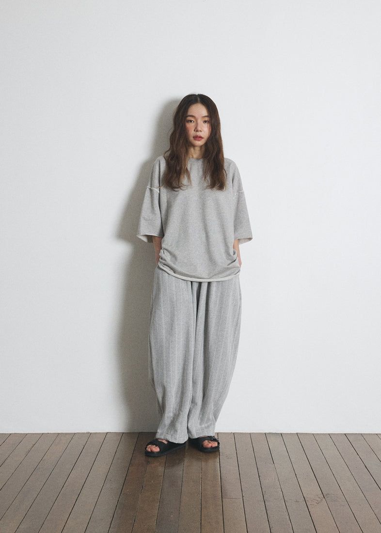 DOTTED-STRIPE BALLOON SWEAT PANTS (Gray)