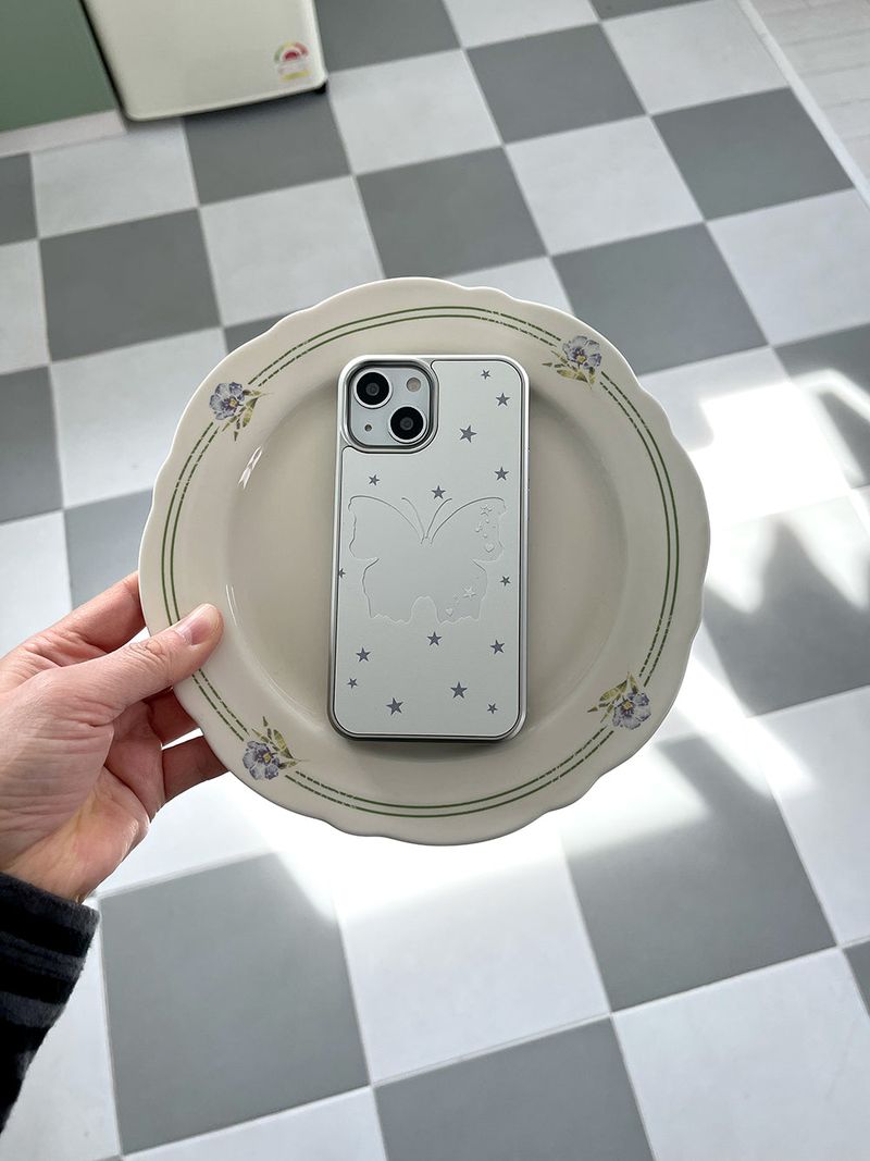 [MADE] Butterfly Mirror Case • White • Mirror Silver Bumper Case