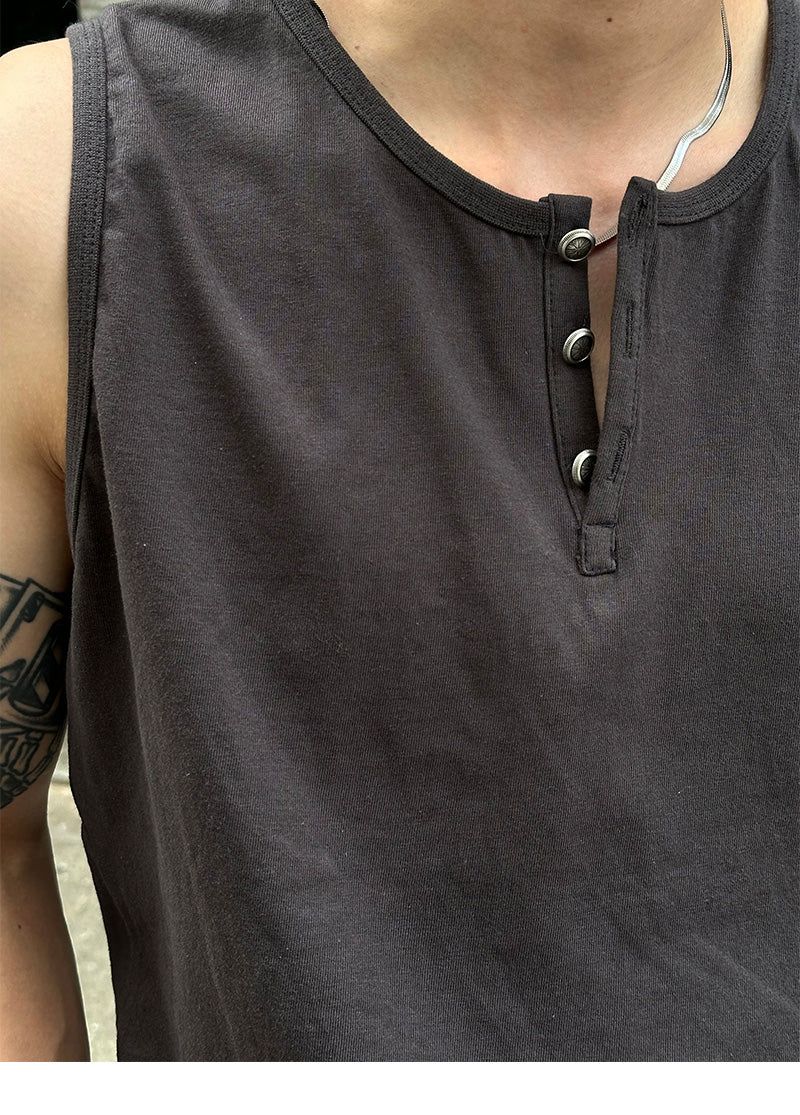 [S/S] Button henry neck sleeveless (3color)