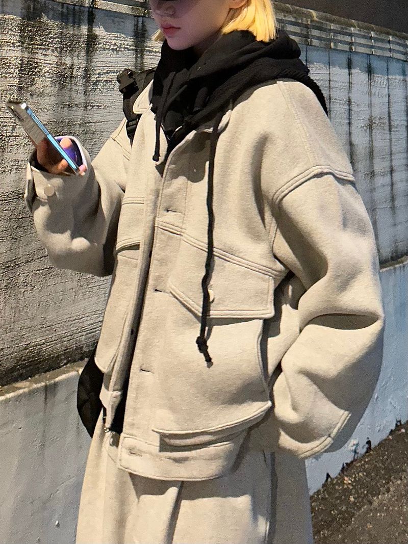 Warm hooded knit zip-up