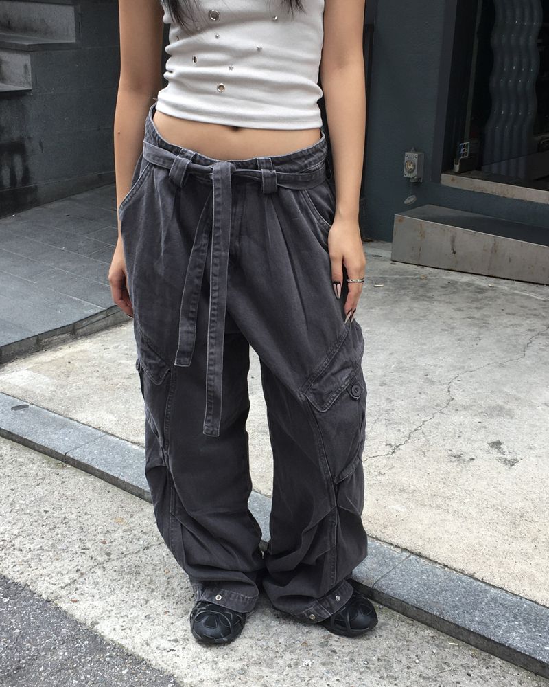 Belted dying cargo pants