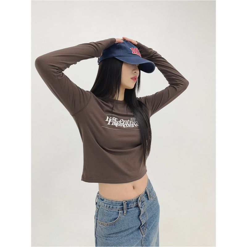 スタックスローガンロゴウォーマークロップ長袖Tシャツ