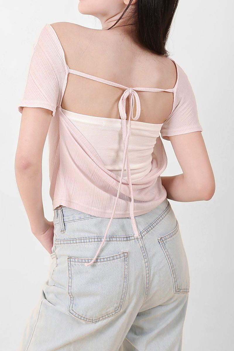 See-Through Ribbon Top Pink