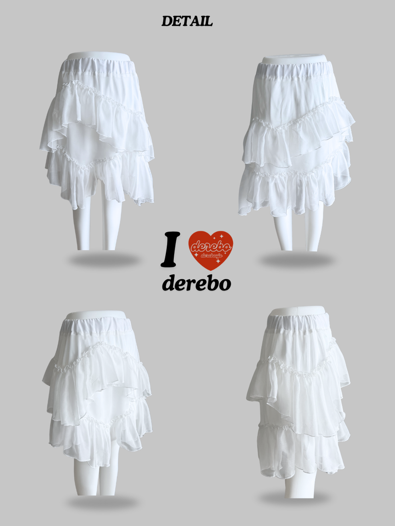 satin chiffon frill midi skirt