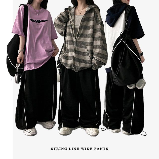 Tury banding line string training wide pants