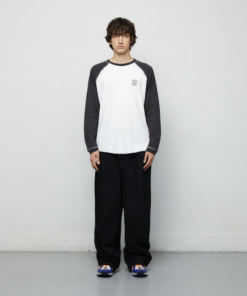 スラッシュ ロゴ ワッフルラグラン ロング スリーブ ブラック